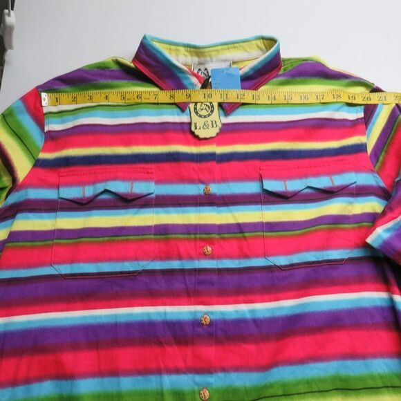 L&B Bright Stripes Button Down Shirt Dress Size 3XL Floral Buttons Pockets NEW - Picture 6 of 9